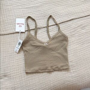 Aritzia taupe cropped camisole with front bow